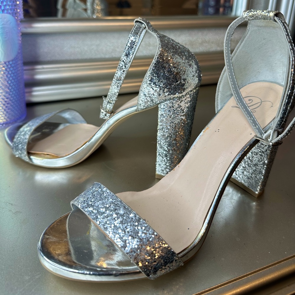 Silver Glitter Chunky Heels